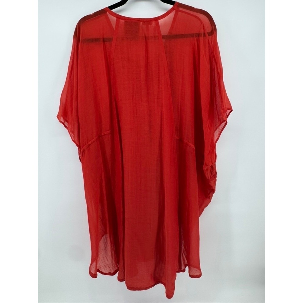 Loewe Paula Ibiza Red Sheer Silk Kaftan Tie Front Cover Up Dress Womens One Size - Picture 9 of 12